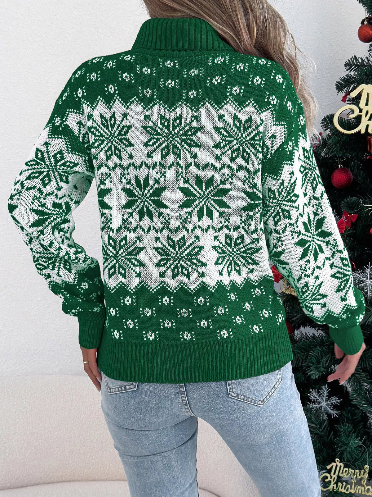 Christmas Snowflake Turtleneck Long Sleeve Sweater-1