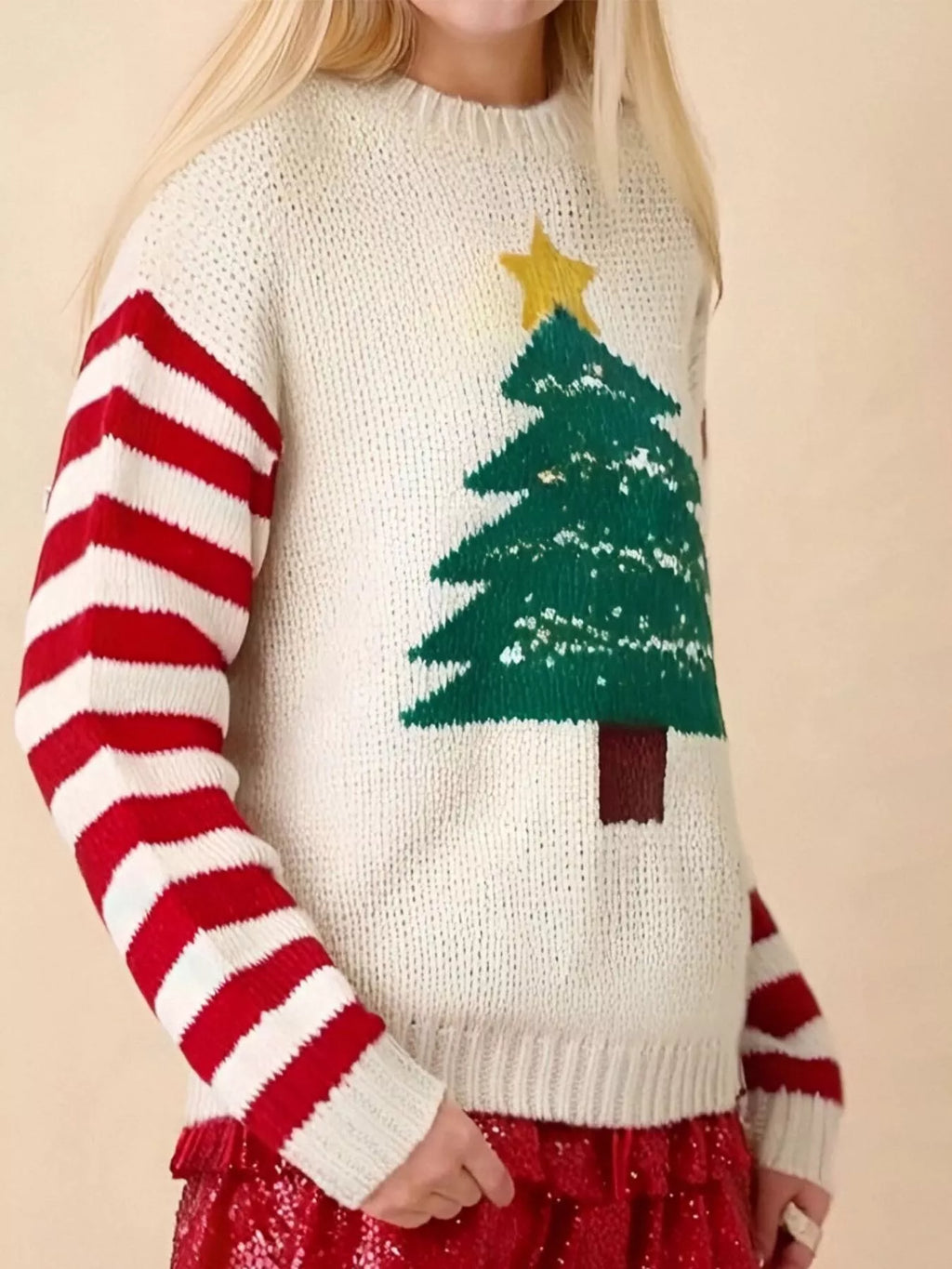 Christmas Tree Round Neck Sweater-1