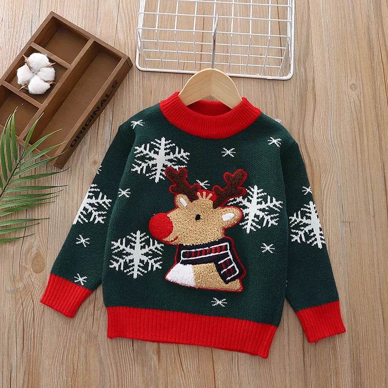 Children's Christmas Reindeer Snowflake Knitted Sweater-0