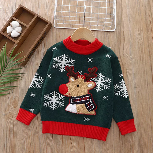 Children's Christmas Reindeer Snowflake Knitted Sweater-0