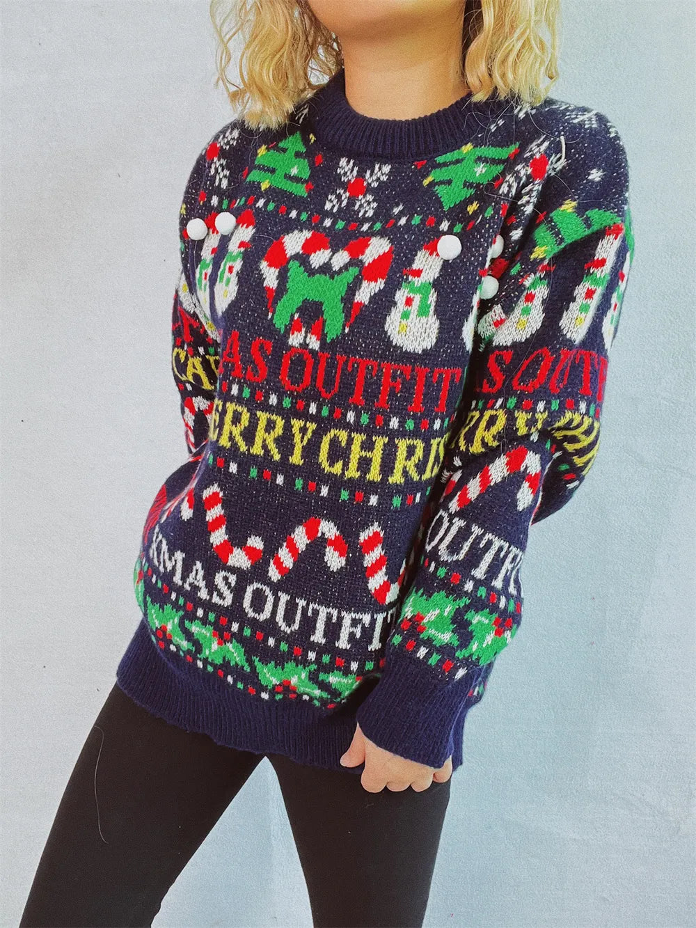 Christmas Pattern Round Neck Long Sleeve Sweater-2