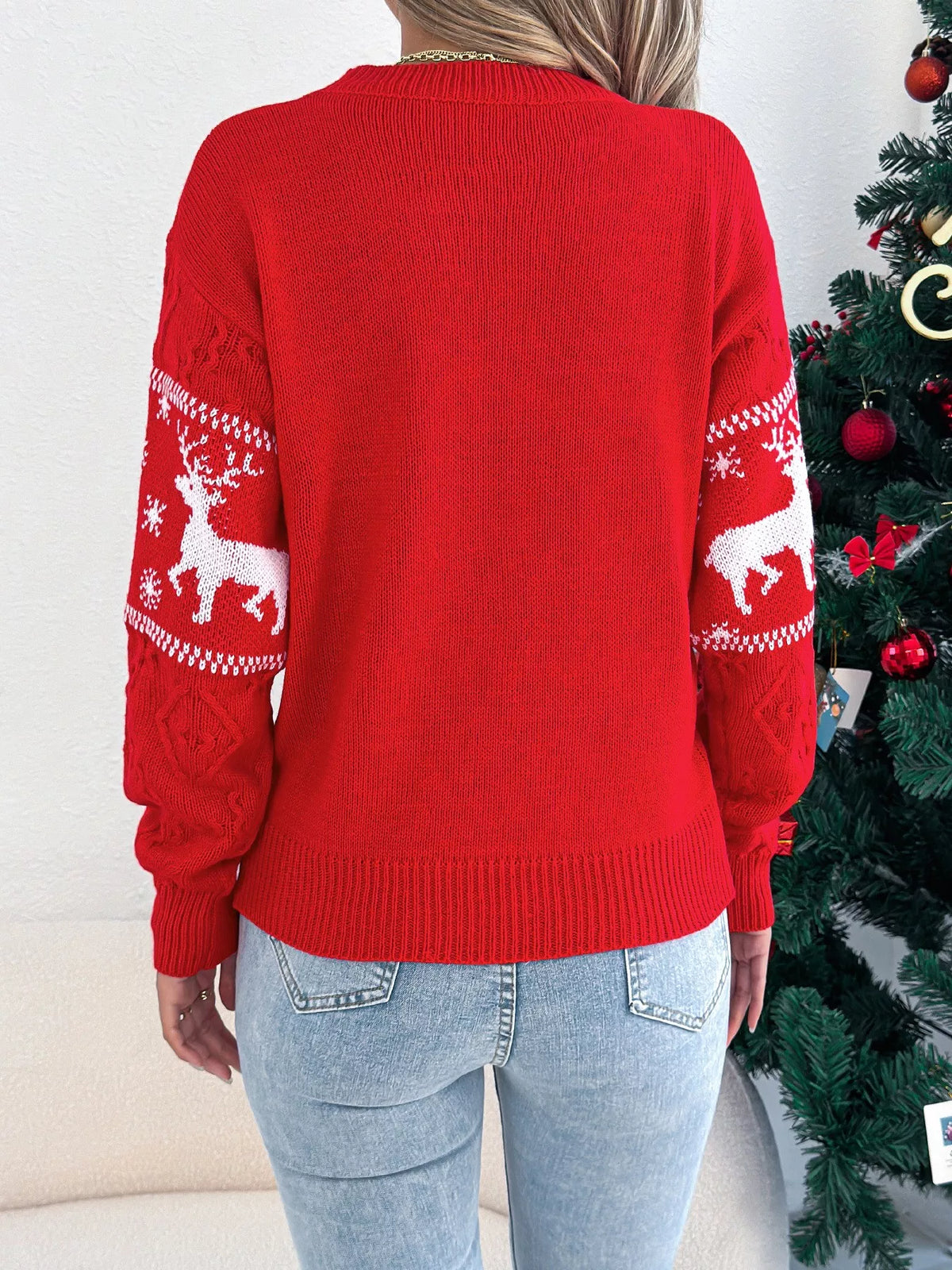 Christmas Reindeer Round Neck Sweater-1