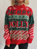 Christmas Letter Round Neck Long Sleeve Sweater-0