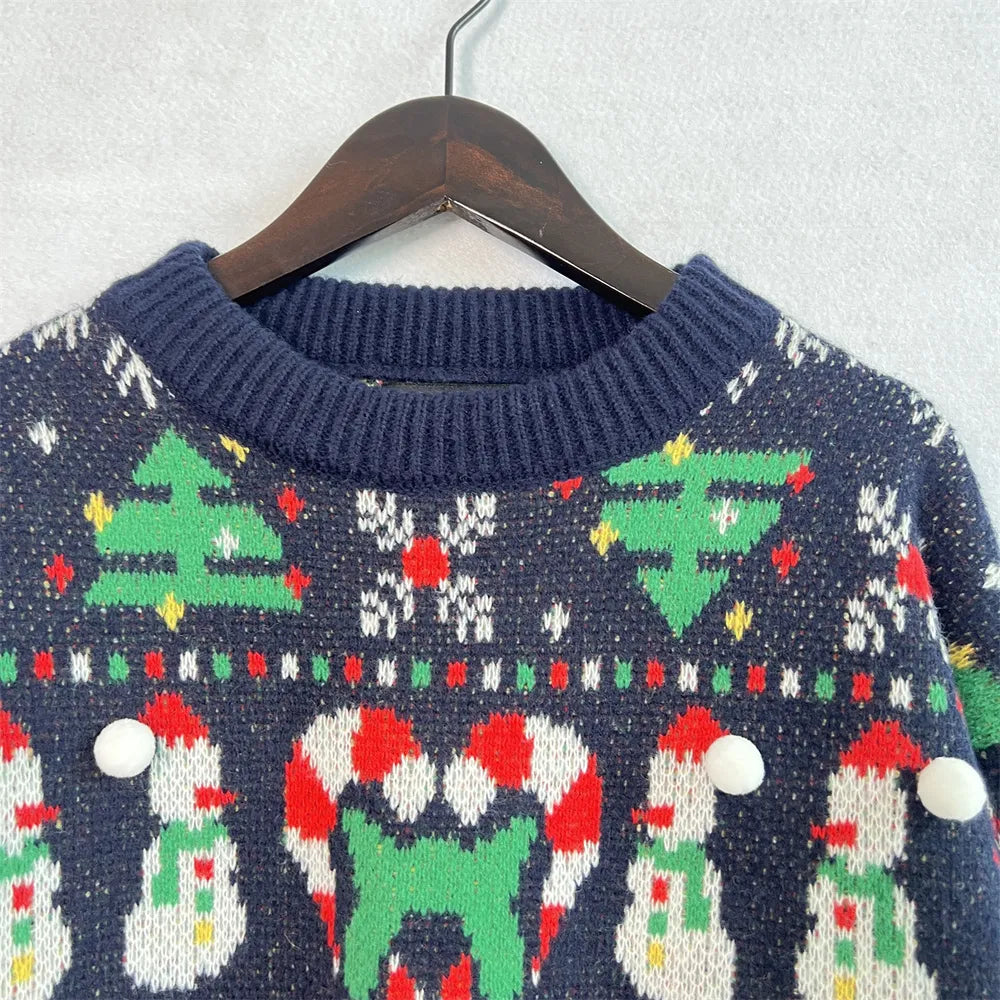 Christmas Pattern Round Neck Long Sleeve Sweater-4
