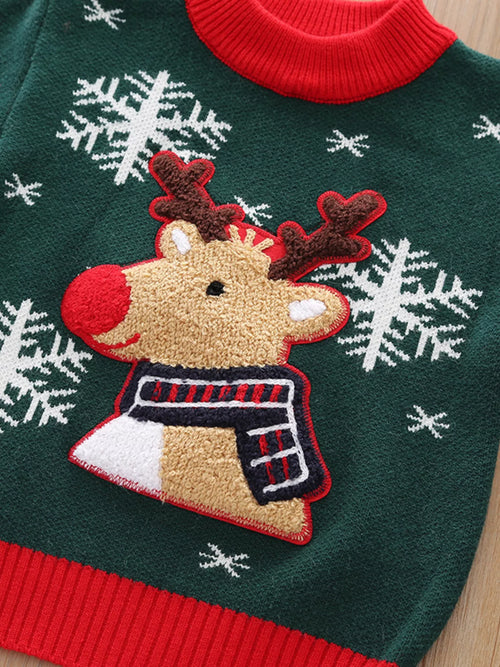 Children's Christmas Reindeer Snowflake Knitted Sweater-1