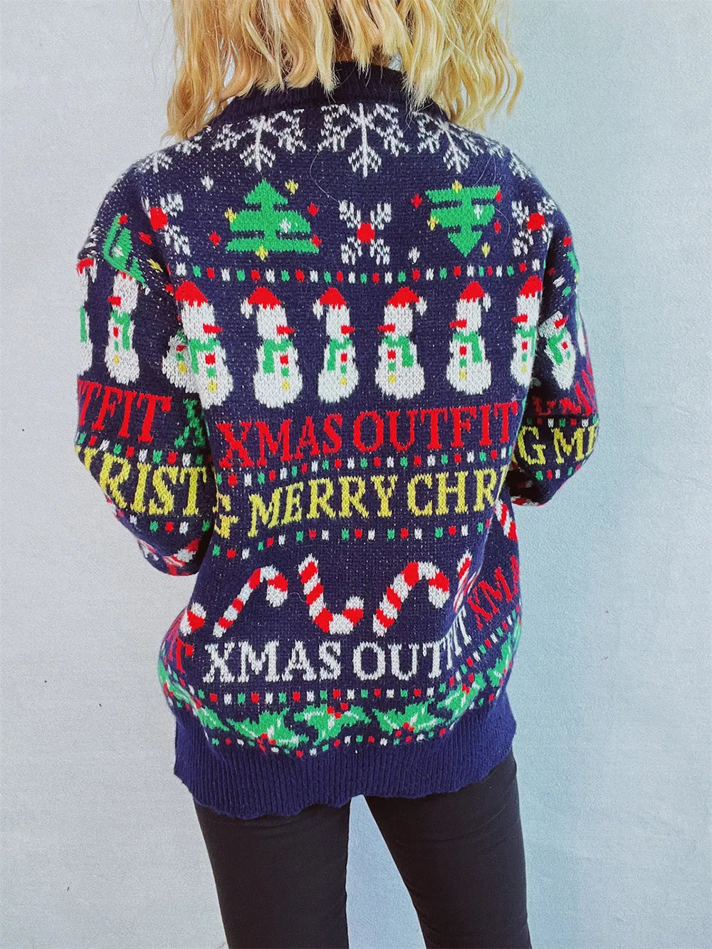 Christmas Pattern Round Neck Long Sleeve Sweater-1