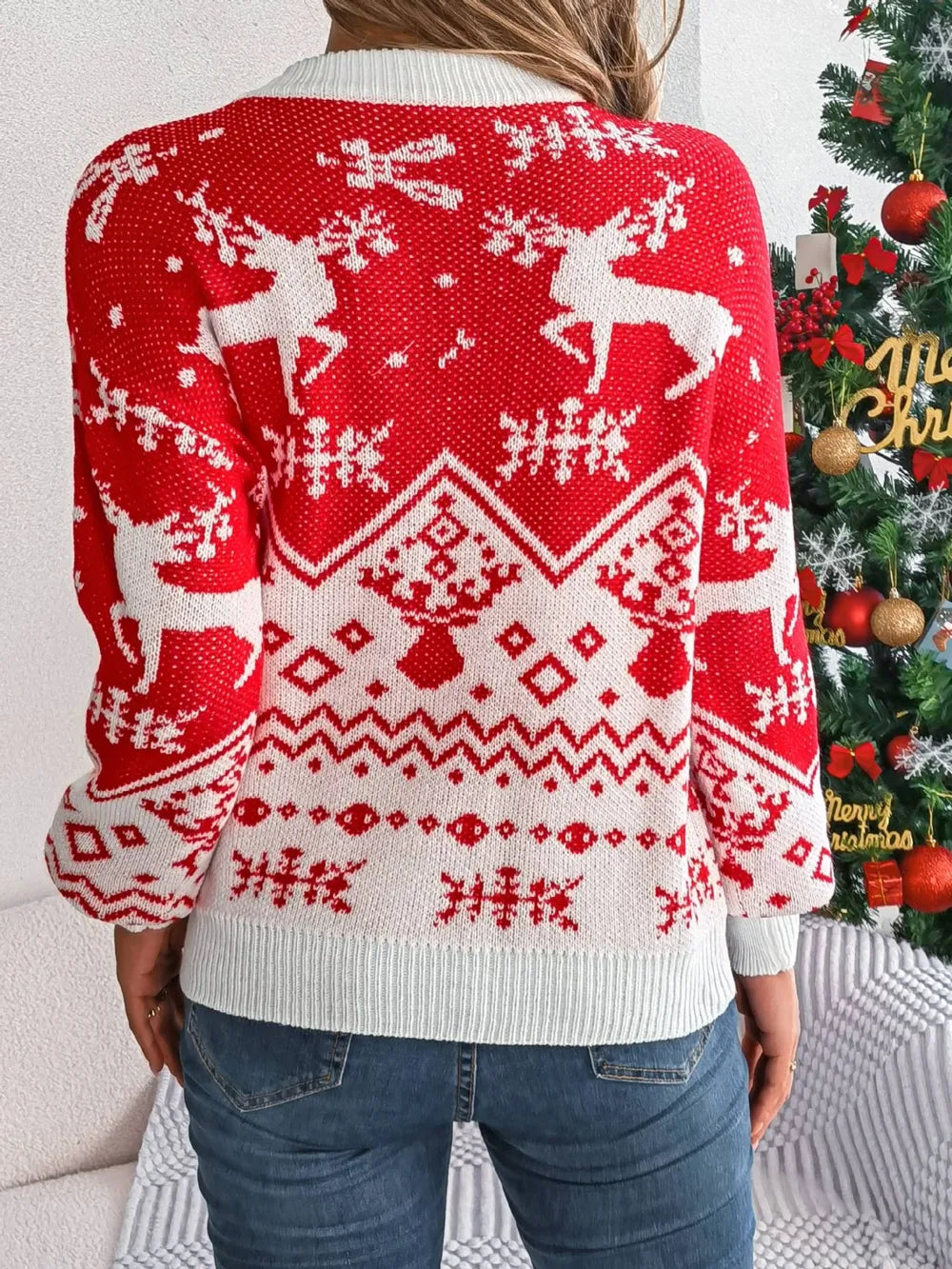 Christmas Element Round Neck Long Sleeve Sweater-2