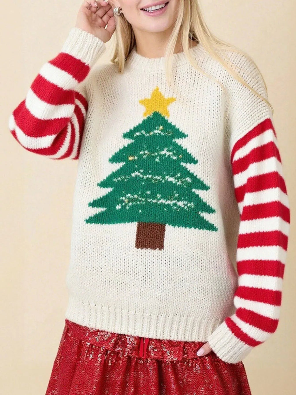 Christmas Tree Round Neck Sweater-0