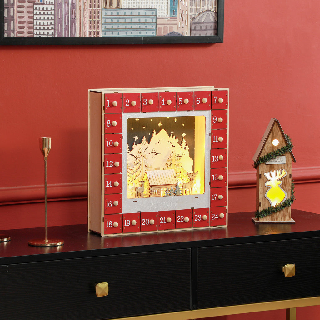 Calendrier de l'Avent lumineux en bois — 24 tiroirs