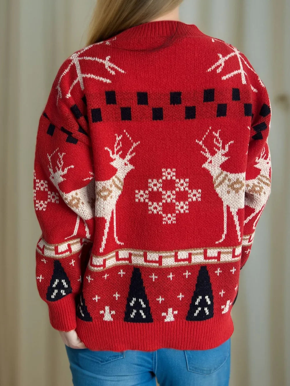 Christmas Element Round Neck Long Sleeve Sweater-2