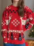 Christmas Element Round Neck Long Sleeve Sweater-0