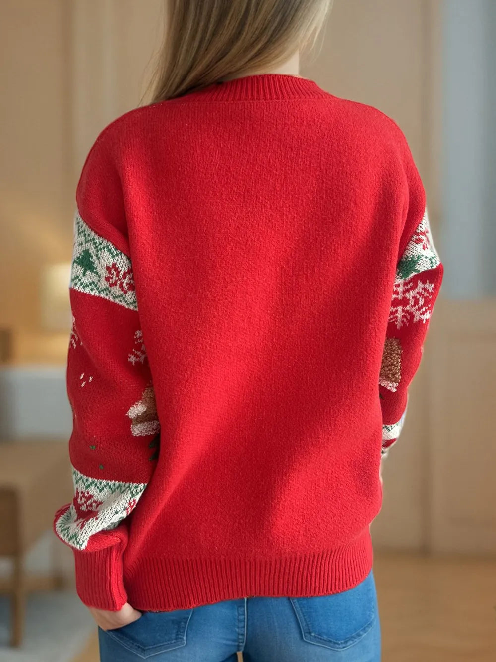 Christmas Element Round Neck Long Sleeve Sweater-1