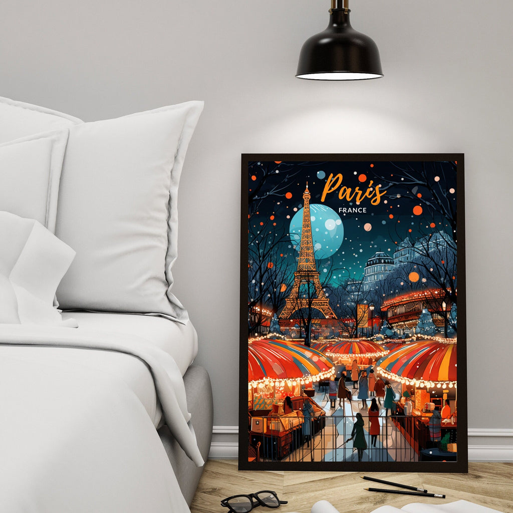 Affiche Paris — Tour Eiffel et marché de Noël