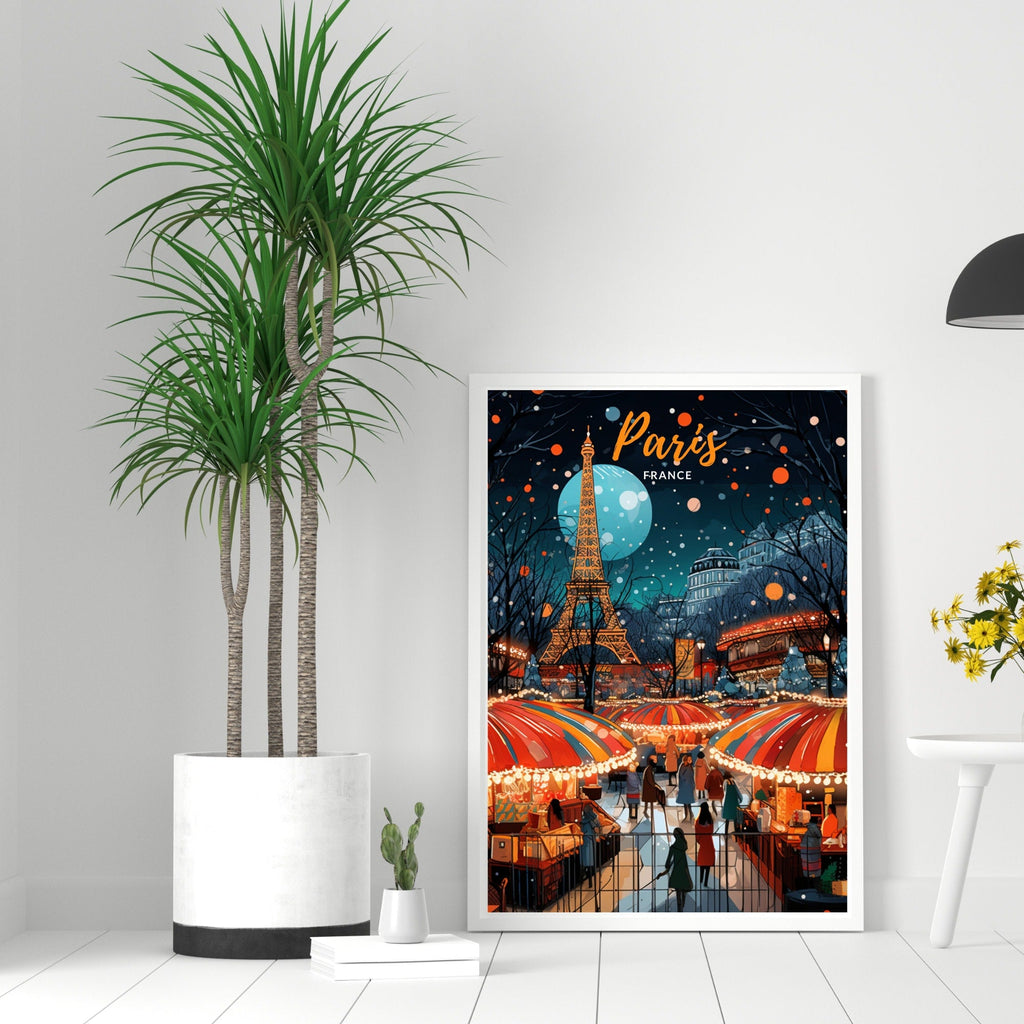 Affiche Paris — Tour Eiffel et marché de Noël