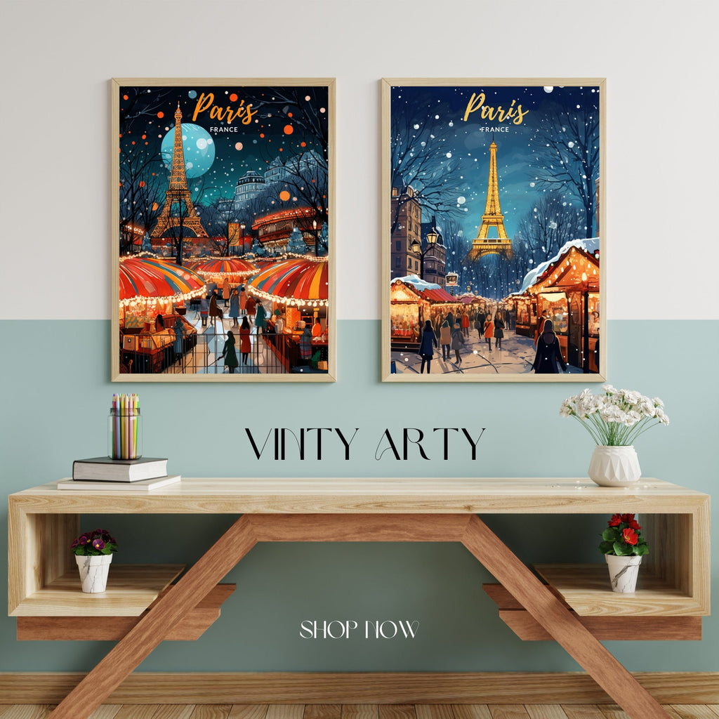Affiche Paris — Tour Eiffel et marché de Noël