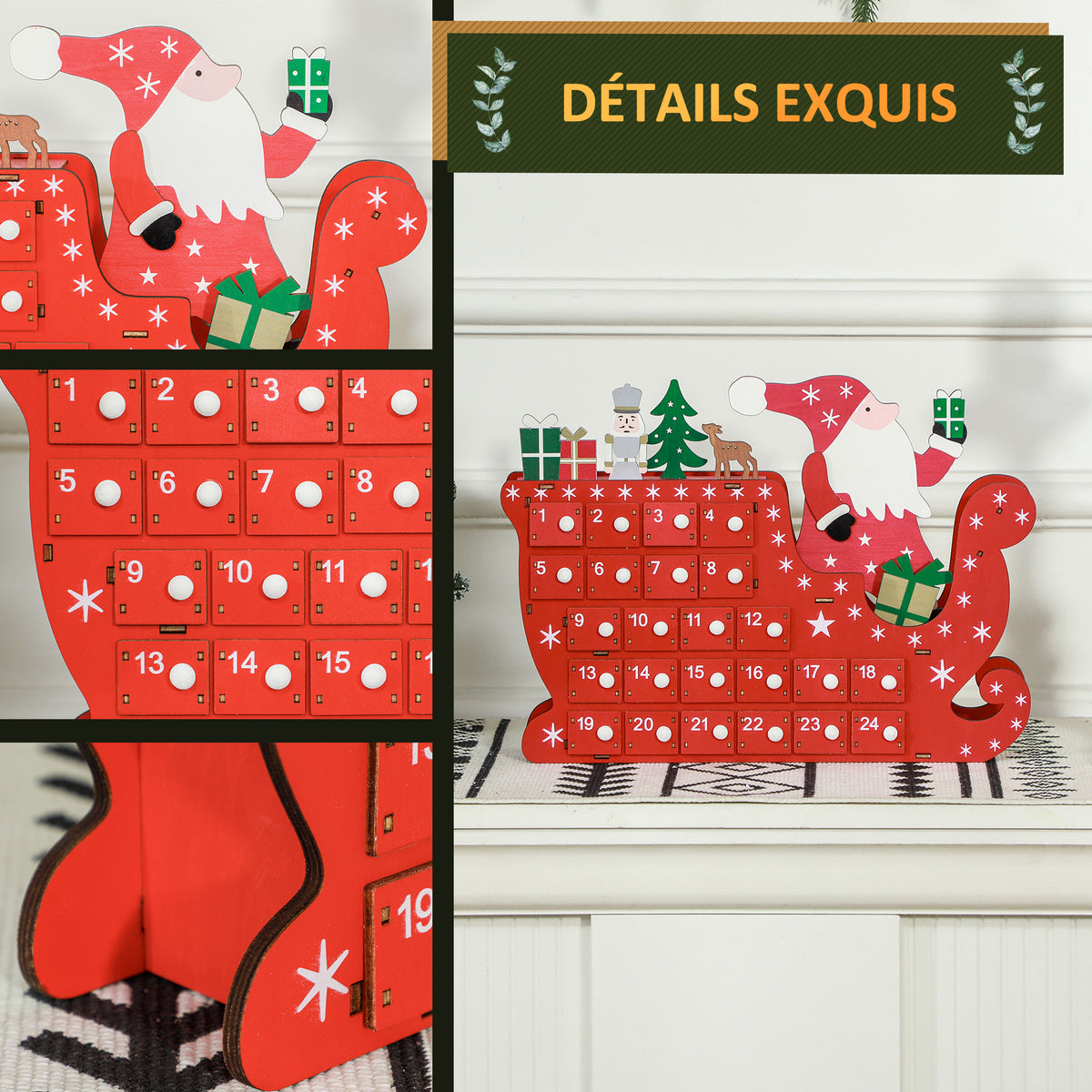 Calendrier de l'Avent en bois à remplir — Père Noël et traîneau